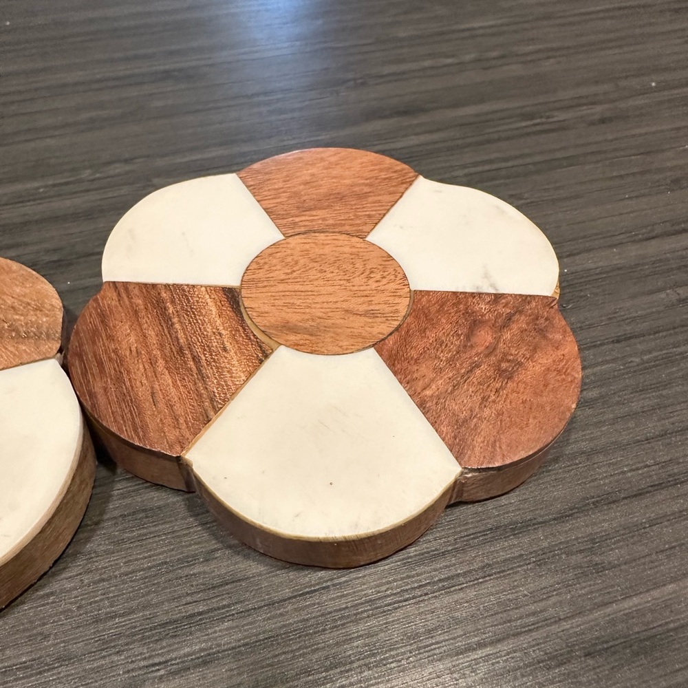 Wood and Cream Flower Coasters